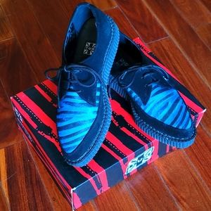 TUK Black Suede Blue Zebra Pony JAM Creepers